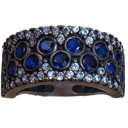 Anel Turco Prata Turca com Zircônias Azul Marinho e Cristal No. 20