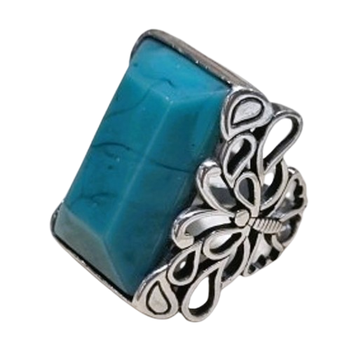 Anel de Prata 925 com Borboletas Laterais e Pedra Azul No.15