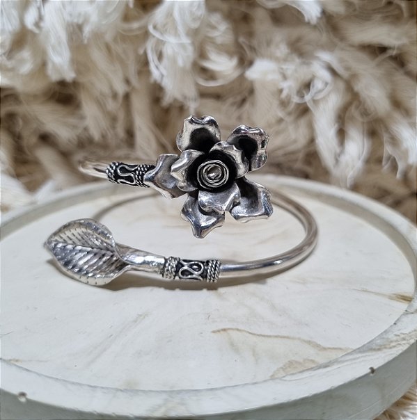 Bracelete Flor e Folha de Prata 925