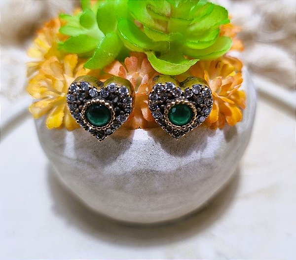 Brinco Turco Prata 925 e Bronze Coração