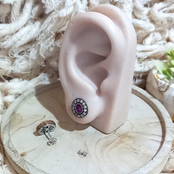 Brinco Turco Prata 925 e Bronze Turca Oval Rubi