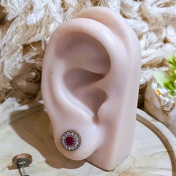 Brinco Turco Prata 925 e Bronze Redondo Rubi