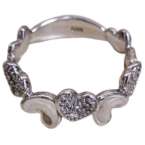 Anel Corações de Prata 925 e Zircônias No. 20