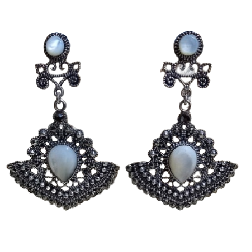 Brinco Maxi de Prata 925, Marcassitas e Madrepérola