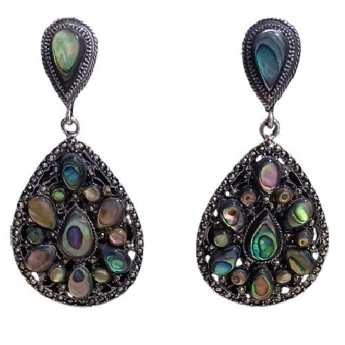 Maxi Brinco de Prata 925, Abalone e Marcassitas