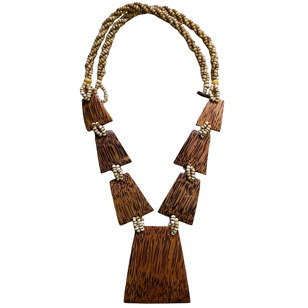 Maxi Colar de Madeira e Contas Bege
