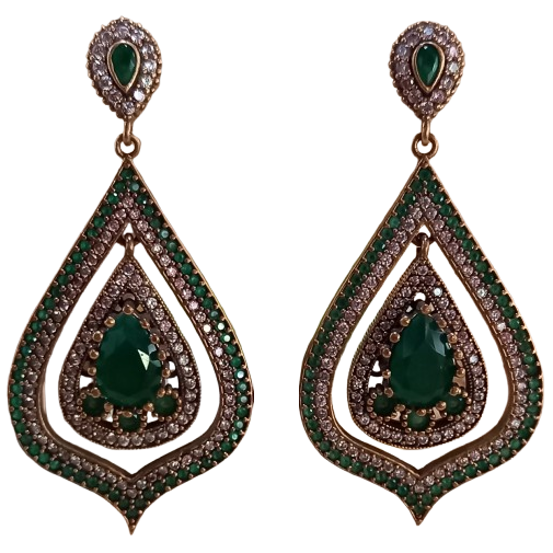 Máxi Brinco Turco Prata Turca Verde e Cristal