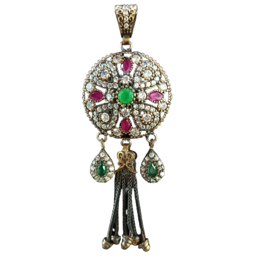 Pingente Turco Mandala De Prata 925 E Bronze Verde Pink Crl