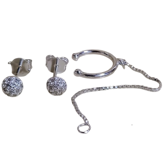 Brinco de Prata 925 Meia Bola Cravejada Zircônias com Fake