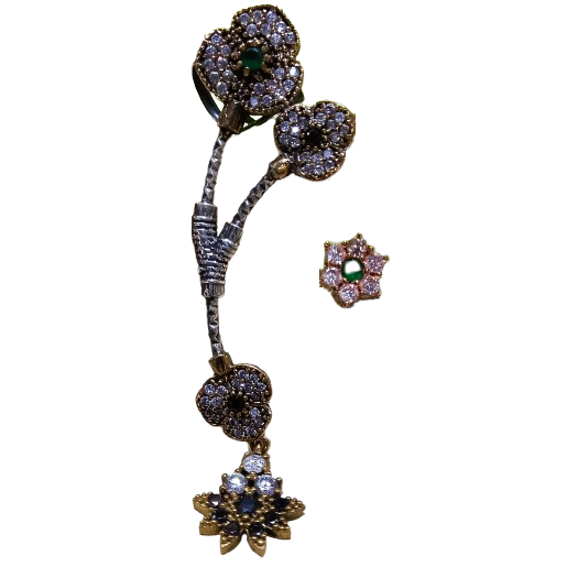 Brinco Turco Assimétrico Flor De Prata 925 E Bronze 10 g