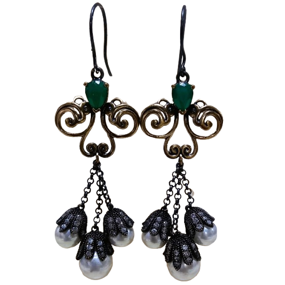 Brinco Turco Prata 925 e Bronze Pérolas Shell