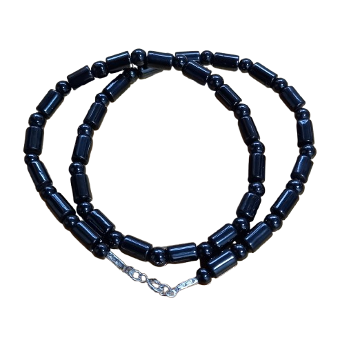 Choker Masculino de Pedra Hematita Tubos e Esferas