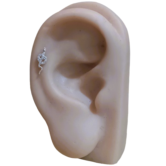 Piercing Cobra Serpente de Prata 925 Cravejada Pino Aço Cirúrgico