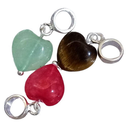 Pingente Berloque Coração Jade Verde e Prata 925