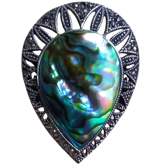 Anel Máxi Gota de Abalone e Marcassitas de Prata 925 No. 16 / 17