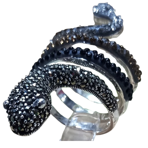 Máxi Anel Cobra Serpente de Prata 925 Marcassitas e Zircônias No.18/19
