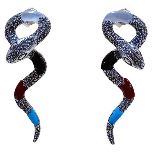 Brinco Cobra Serpente de Prata 925 Marcassitas 7,8g