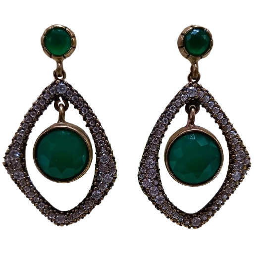 Brinco Turco Prata 925 e Bronze Verde e Cristal 12g