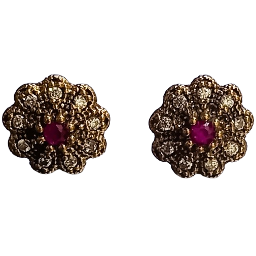 Brinco Turco Prata 925 e Bronze Flor Pink e Cristal P