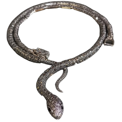 Colar Cobra Serpente de Prata 925 Cravejada de Marcassitas