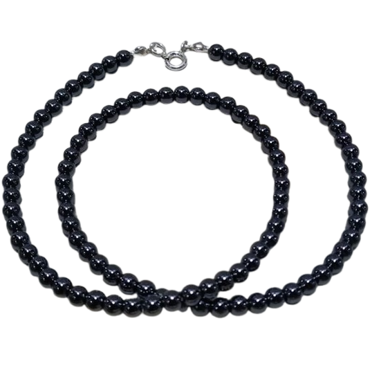 Colar Choker Esferas de Hematita e Prata 925 4mm
