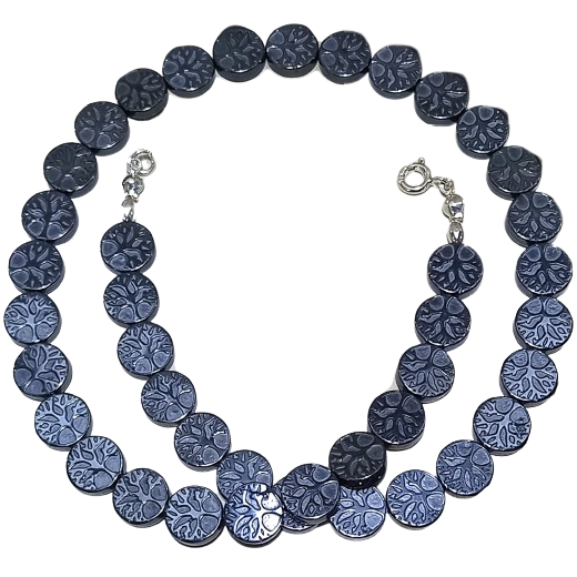 Colar Choker Árvore da Vida de Pedra Hematita e Prata 925