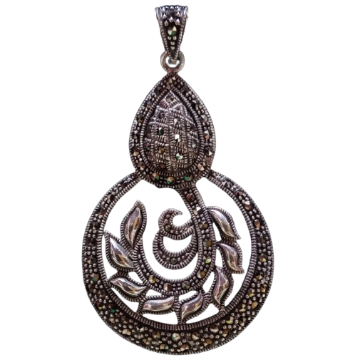 Máxi Pingente Flor em Botão de Prata 925 e Marcassitas