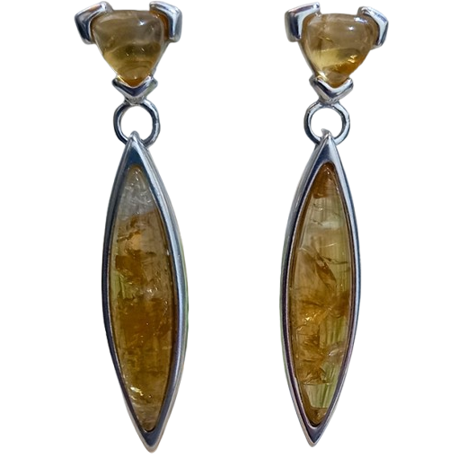 Brincos de Prata 925 e Pedra Citrino