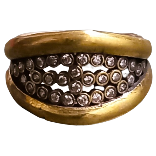 Anel Turco de Prata 925 e Bronze Zircônias Cristal