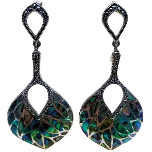 Máxi Brinco de Prata 925 Marcassitas e Abalone Natural