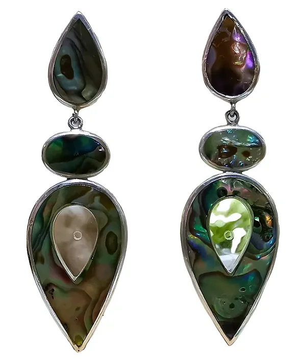 Máxi Brincos Gota de Prata 925 e Abalone