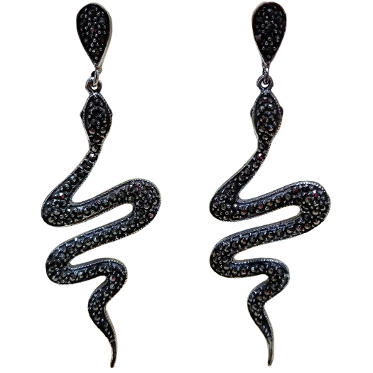 Máxi Brinco Cobra Serpente de Prata 925 e Marcassitas 7 cm