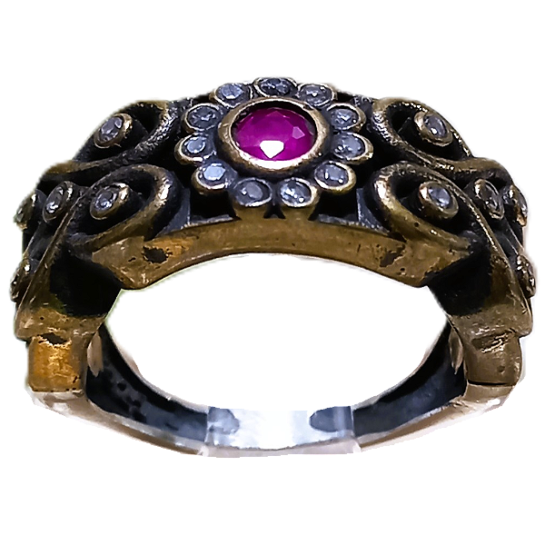 Anel Turco Prata 925 e Bronze Infinito Rubi e Cristal No. 22