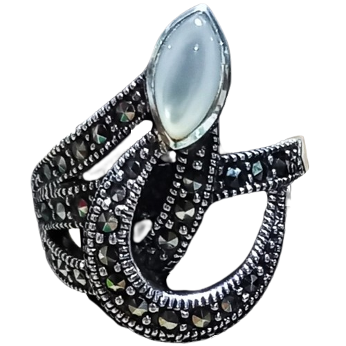 Anel de Prata 925 com Marcassitas e Madrepérola No. 15/16