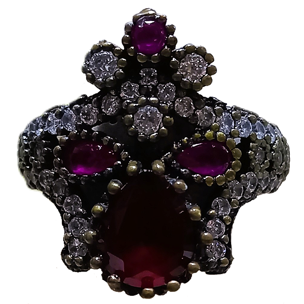 Anel Turco Prata Turca Majestade Rubi Pink e Cristal No. 22