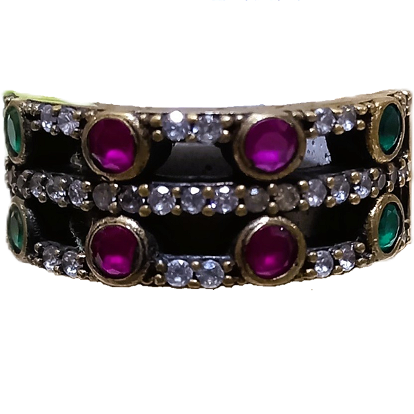 Anel Turco Prata 925 e Bronze Arcos Rubi Verde Cristal No.20