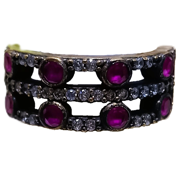 Anel Turco Prata 925 e Bronze Arcos Rubi e Cristal No. 21