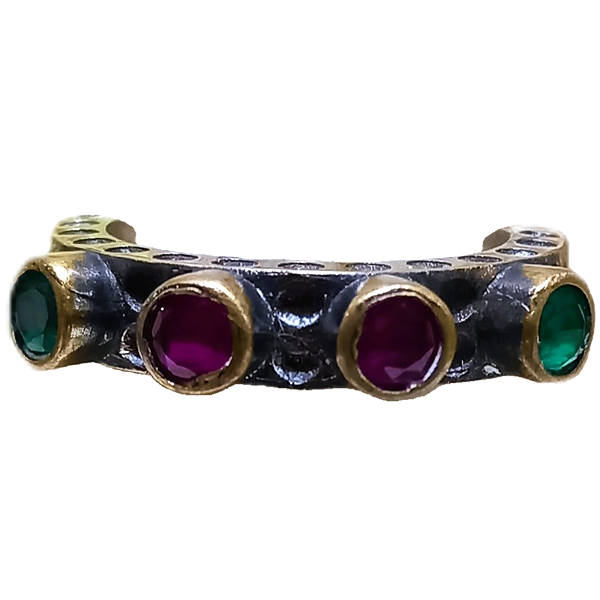Anel Turco Medieval Verde e Rubi de Prata 925 e Bronze No.20