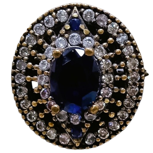 Anel Turco de Prata 925 e Bronze Oval Azul Cr No.22