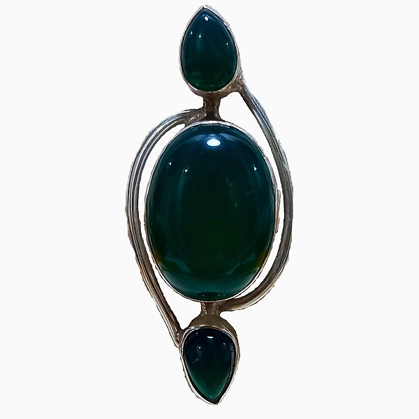 Máxi Anel de Prata 925 e Pedra Natural Jade Verde No. 17
