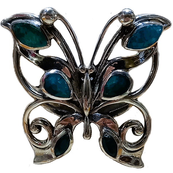 Máxi Anel Borboleta de Prata 925 e Esmeralda No. 25