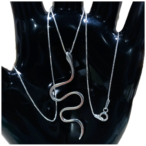 Colar de Prata 925 Pingente Cobra Serpente com Corrente 45cm