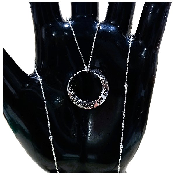 Colar de Prata 925 Pingente Círculo Livrai-Me de Todo o Mal com Corrente 45 cm