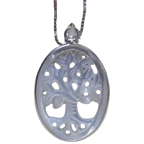 Colar de Prata 925 Árvore da Vida Madrepérola 45 cm