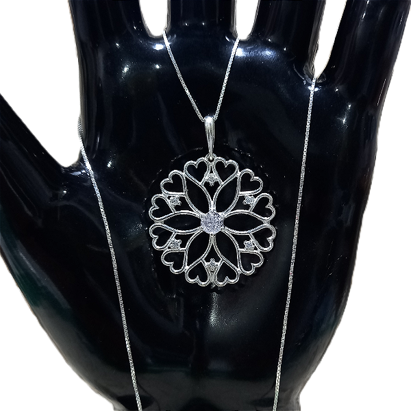 Colar de Prata 925 Pingente Mandala com Corrente Veneziana 45 cm