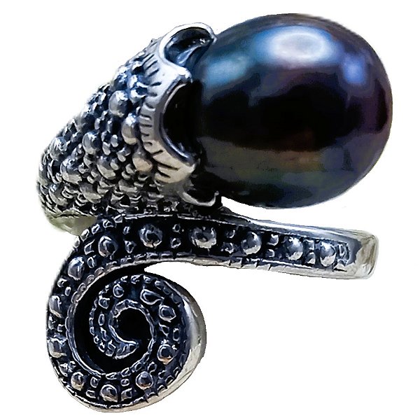 Anel de Prata 925 e Pérola Negra de Água Doce No. 18/19