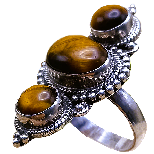 Anel de Prata 925 com Pedra Olho de Tigre No. 22