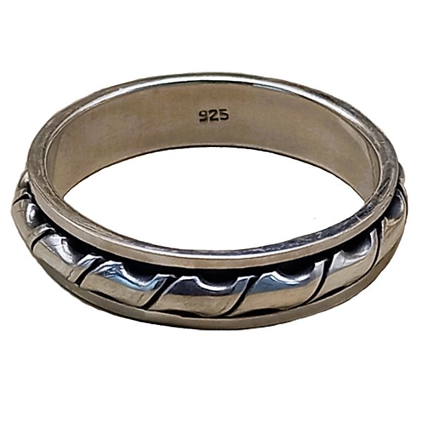 Anel Aparador Aliança de Prata 925 Giratório Bambu