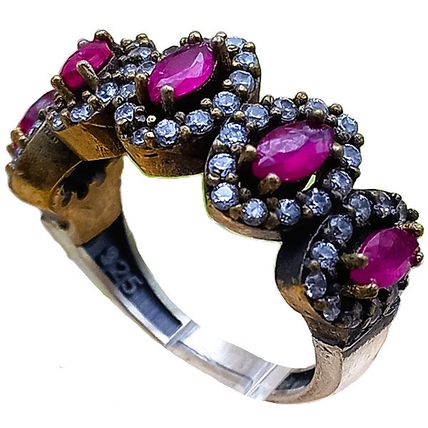 Anel Turco de Prata 925 e Bronze Rubi e Cristal No. 19