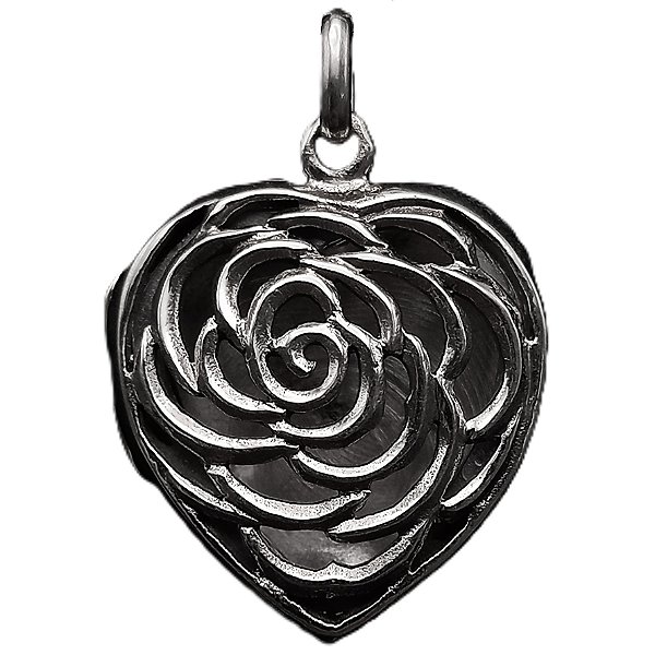 Pingente Relicário ou Difusor de Prata 925 Rosa em Coração